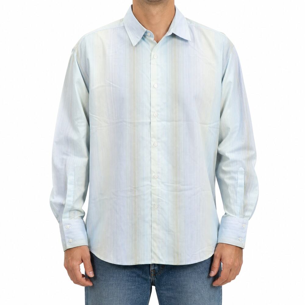 Elliott Shirt Mens Large Blue Green Striped Button Up Long Sleeve *flaw